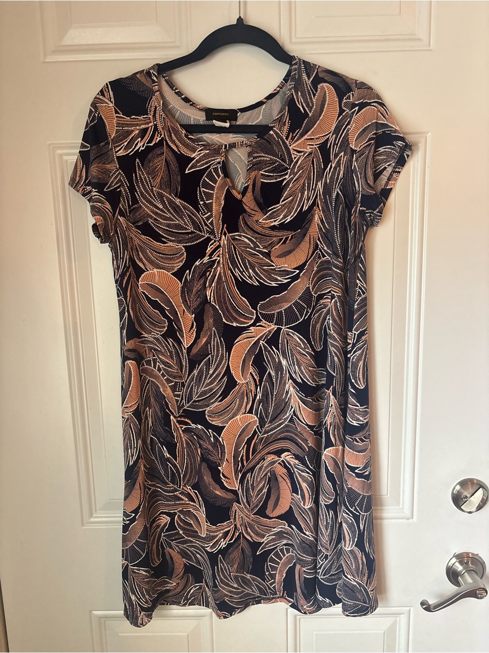 Espresso Blue and Tan Leaf-Print dress